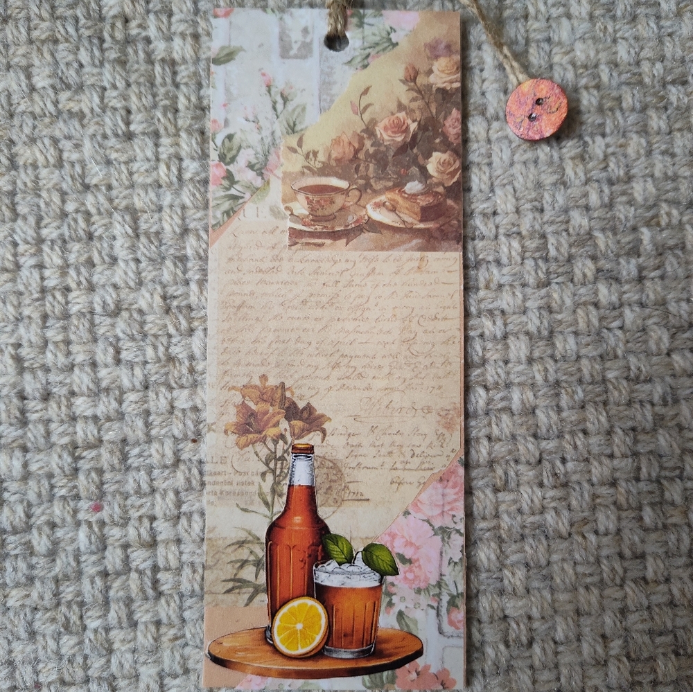 Floral Vintage Bookmark with Lemon and Drink Design